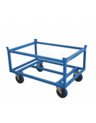 Carrello Porta Pallet Alto - 4 ruote in gomma elastica blu d. 20 (2 fisse + 2 girevoli con freno) cm 125,5x85,5x71h