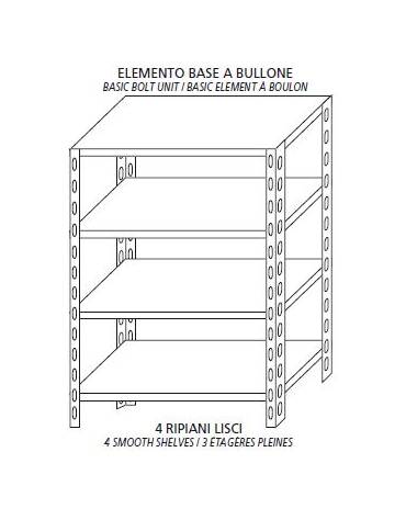 Scaffale acciaio inox a bulloni cm. 200x60x180h