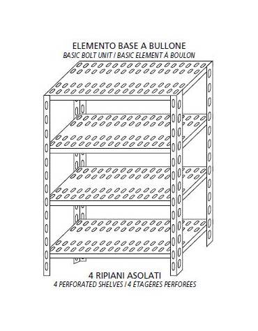 Scaffalatura inox a bulloni cm. 200x40x180h-PIANI ASOLATI