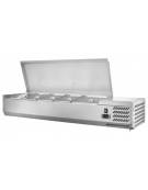 Vetrinetta refrigerata per pizzeria, con coperchio in acciaio inox- predisposta per 6 bacinelle GN1/4 - cm 140x33,5x28/61h