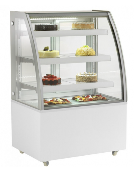 Espositore vetrina refrigerata pasticceria in acciaio inox - ventilata +2 +8°C - vetro curvo - cm 92,5x68x142h