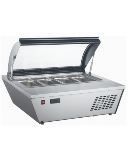 Vetrina espositore per gelato statica -18° -25° C da banco, in acciaio inox - capacità 4x5 lt. - cm 80,5x66,6x35,6h