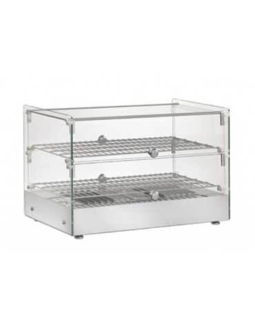 Vetrina riscaldata inox con 2 piani - con vaschetta per umidità - Potenza 800W - mm 554x361x376h