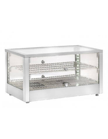 Vetrina riscaldata inox con 2 piani con LED - vaschetta per umidità - mm 700x400x376h