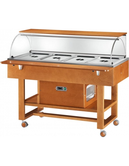 Carrello refrigerato in legno con cupola - Temperatura -5 / +5 °C - Colore Noce - 4 x GN 1/1 - cm. 148x90x126h