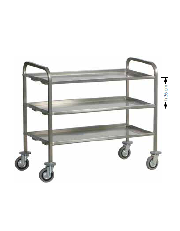 Carrello di servizio in acciaio inox trasporto pesante 3 piani - Portata totale Kg 200 - cm 92x67x98h