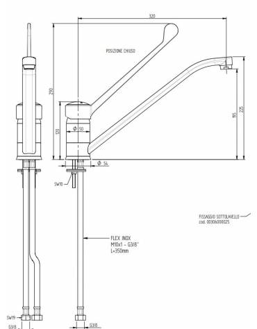 Monoforo miscelatore, leva clinica in plastica nera - mm 325x195