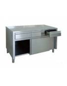 Tavolo armadiato inox con cassettiera ed alzatina cm 150x60x85h