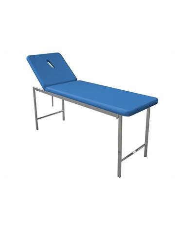 Lettino da visita medica classico - cromato - colore blu - schienale con foro - cm 180x57x73h