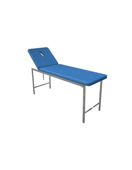 Lettino da visita medica classico - cromato - colore blu - schienale con foro - cm 180x57x73h