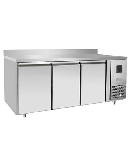 Tavolo refrigerato ventilato in acciaio inox con alzatina -  3 porte - 350 Lt. - temp. -2°+8°C - mm 1795×600×950h