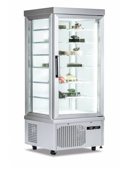 Vetrina Pasticceria statica con 4 lati in vetro  - 1 porta - capacità 630 Lt. - temp. +15° -25°C - mm 900x640x1880h