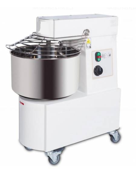 Impastatrice per pizzeria professionale a spirale - Capacità vasca Kg 36 / Lt  41 - N° 2 VELOCITA' - TRIFASE - Con ruote e timer