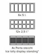 Vetrina per gelato mantecato, su stecco e pasticceria gelata - Refrigerazione statica  -5°C -20°C - N° 6 Vaschette gelato da Lt 