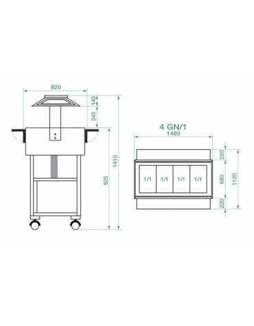 Carrello refrigerato con cupola in legno colore bianco - temperatura -5° +5°C - cm 111x112x141 h