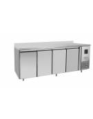 Tavolo Refrigerato ventilato Inox con alzatina - 4 porte - 560 Lt. - temp. -2° +8°C - teglie GN 1/1 - mm 2230×700×950h