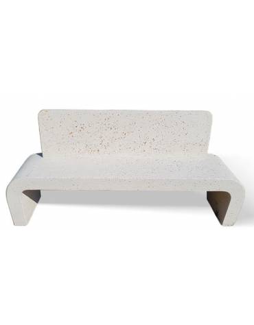 PANCHINA IN CEMENTO CON SCHIENALE E FIANCHI CURVI PER ARREDO URBANO - COLORE BIANCO PIETRA - CM 200X50X90H