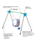 Altalena inclusiva con trave in acciaio e montanti in alluminio - seggiolone in corda - cm 376x232x255h