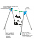 Altalena con seggiolino doppio bambino / genitore - trave in acciaio e montanti in alluminio - cm 277x232x255h