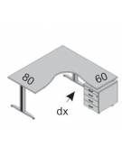 Scrivania Workstation a L per ufficio con gambe a T e cassettiera da cm. 160/160x80/60x72h