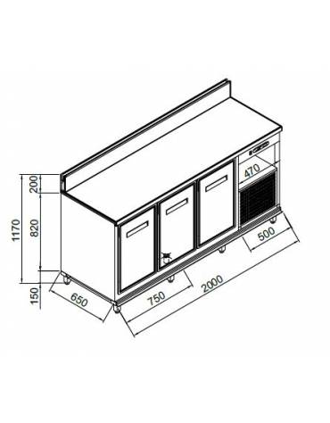 Retrobanco refrigerato frigorifero con motore interno da cm 200