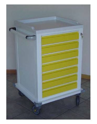 Carrello ospedaliero modulare in acciaio verniciato, struttura monoblocco - 7 cassetti - cm 67x63x104h