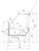 Vetrina gastronomia in acciaio verniciato, plastica e vetro - piano di lavoro in acciaio inox - mm L1070xP830xH1220h