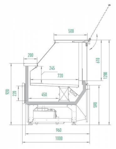 Vetrina gastronomia in acciaio verniciato, plastica e vetro - piano di lavoro in acciaio inox - mm L1060xP860xH1120h