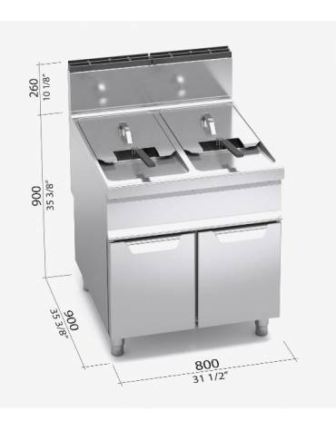 Friggitrice professionale a gas su mobile 2 Vasche da lt. 22+22