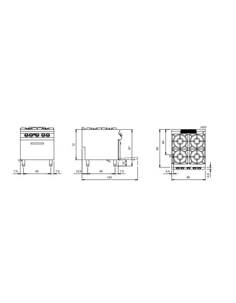 Cucina a gas 4 Fuochi CI Modello RisCu047 con Forno elettrico statico GN  2/1 cm