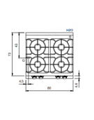 Cucina a gas da banco 4 fuochi professionale per ristorante, bacinelle smaltate - cm 80x73x28h