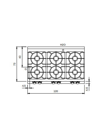 Cucina inox a gas da banco 6 fuochi professionale per ristorante, bacinelle smaltate - cm 120x73x28h