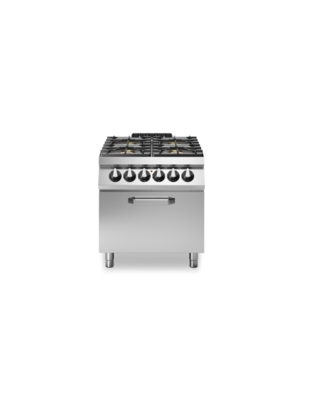 Cucina a gas, 4 fuochi con forno elettrico statico - Bacinelle smaltate - cm 80x90x85h