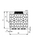 Cucina a gas, 4 fuochi con forno elettrico statico - Bacinelle smaltate - cm 80x90x85h