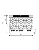 Cucina a gas professionale 6 fuochi con maxi forno a gas MAXI statico - Bacinelle smaltate - cm 120x73x87h