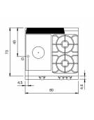 Piano di cottura a gas 2 fuochi + tuttapiastra su vano aperto - potenza totale 15,2 Kw - cm 80x73x87h