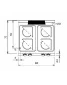 Cucina elettrica professionale 4 Piastre quadre - potenza 4 x 2,6 KW - cm.80x73x87h