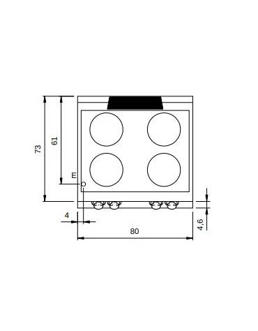 Cucina elettrica ad infrarossi su vano aperto - 4 zone cottura - potenza 4x2,5 kW - cm 80x73x87h