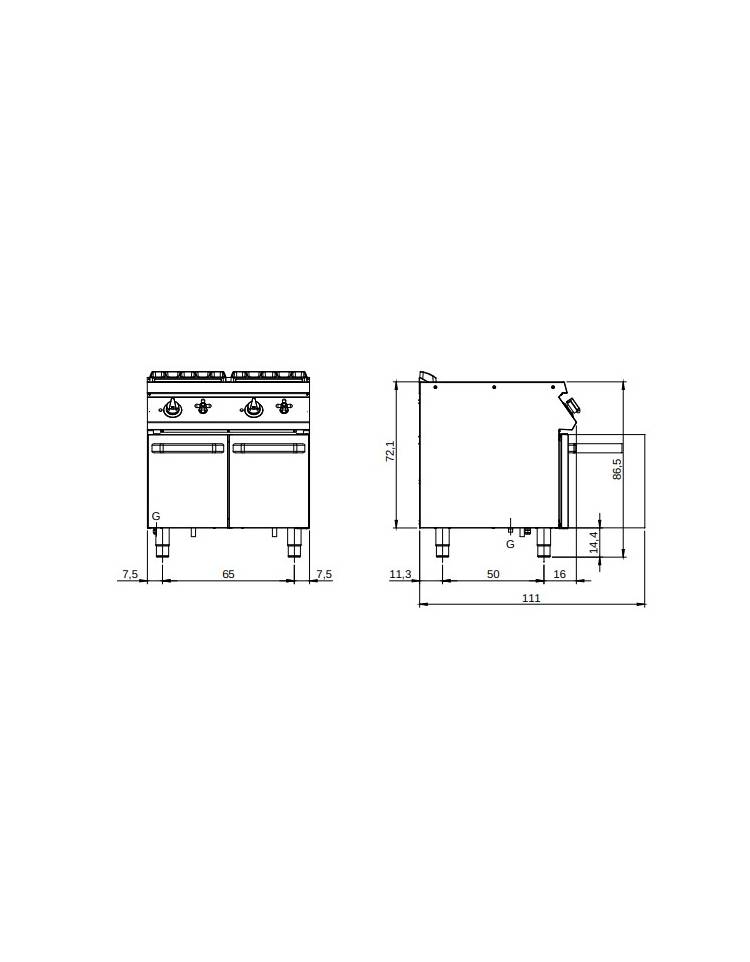 Cuocipasta elettrico 1 vasca capacità 26 lt - potenza 5,6 KW - cm 40x73x87h  - Profondita' cm 70