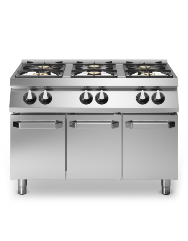 Cucina a gas 6 fuochi professionale su armadio chiuso con porte cm 120x73x87h - Bacinelle smaltate