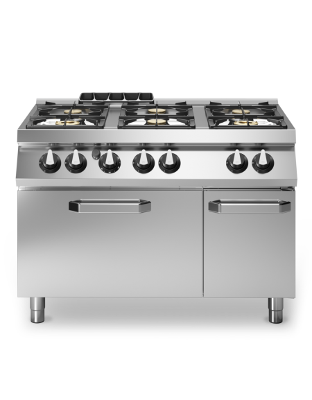 Cucina gas professionale 6 fuochi con forno a gas GN 2/1 statico e armadio neutro - cm 120x73x87h