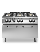 Cucina a gas professionale 6 fuochi con maxi forno a gas MAXI statico - Bacinelle smaltate - cm 120x73x87h