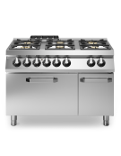 Cucina a gas professionale 6 fuochi con forno elettrico statico GN 2/1 e armadio neutro - Bacinelle smaltate - cm 120x73x87h