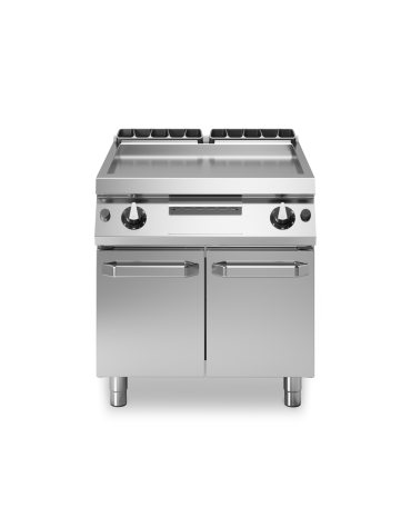 Fry Top a gas su vano con 2 porte, piastra doppia liscia cromata - potenza tot.14 kW - cm 80x73x87h