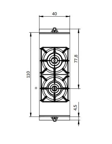 Cucina professionale a gas 2 fuochi su armadio aperto con piano stampato - Potenza totale Kw 16 - cm 40x90x87h