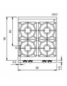 Cucina professionale a gas 4 fuochi su armadio aperto con piano stampato - Potenza totale Kw 36 - cm 80x90x87h