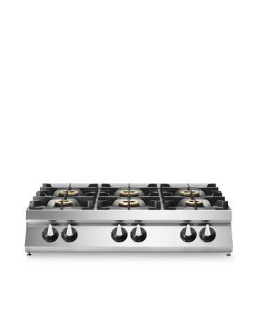 Cucina a gas 6 fuochi da banco con piano stampato - Potenza totale Kw 52 - cm 120x90x28h