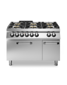 Cucina a gas 6 fuochi con piano stampato e forno elettrico statico GN 2/1 - 4 Fuochi da 10 Kw e 2 da 6 Kw - cm 120x90x87h