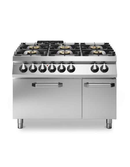 Cucina a gas 6 fuochi con piano stampato e forno elettrico statico GN 2/1 - 4 Fuochi da 10 Kw e 2 da 6 Kw - cm 120x90x87h