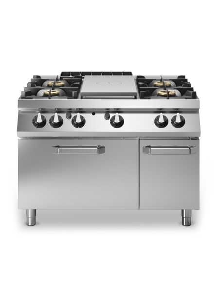 Cucina a gas 4 fuochi + tuttapiastra con forno a gas e porta neutra - piano stampato - potenza totale 51 Kw - cm 120x90x87h